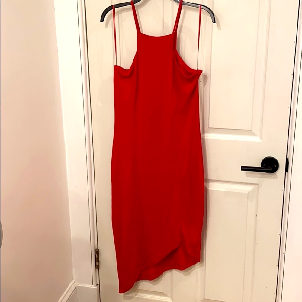 Express red asymmetrical bodycon dress
